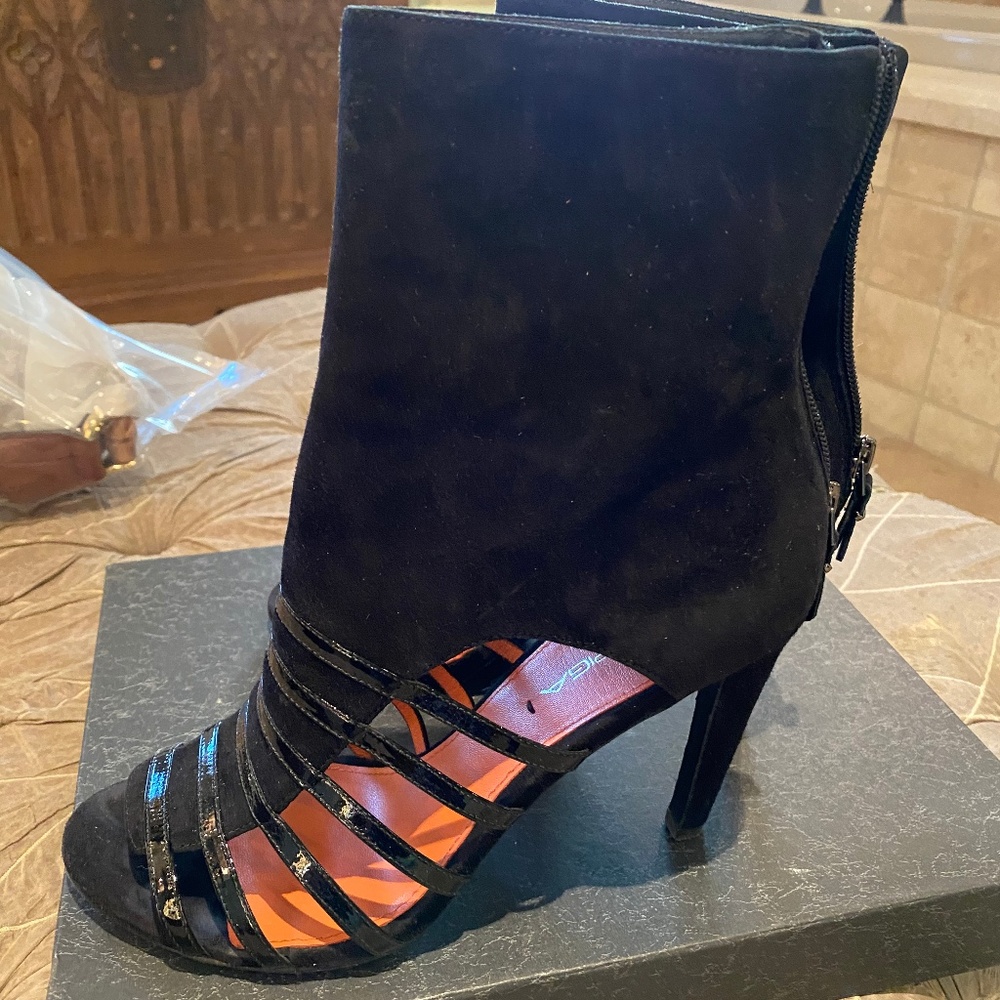 Via Spiga Suede and Patent Booties